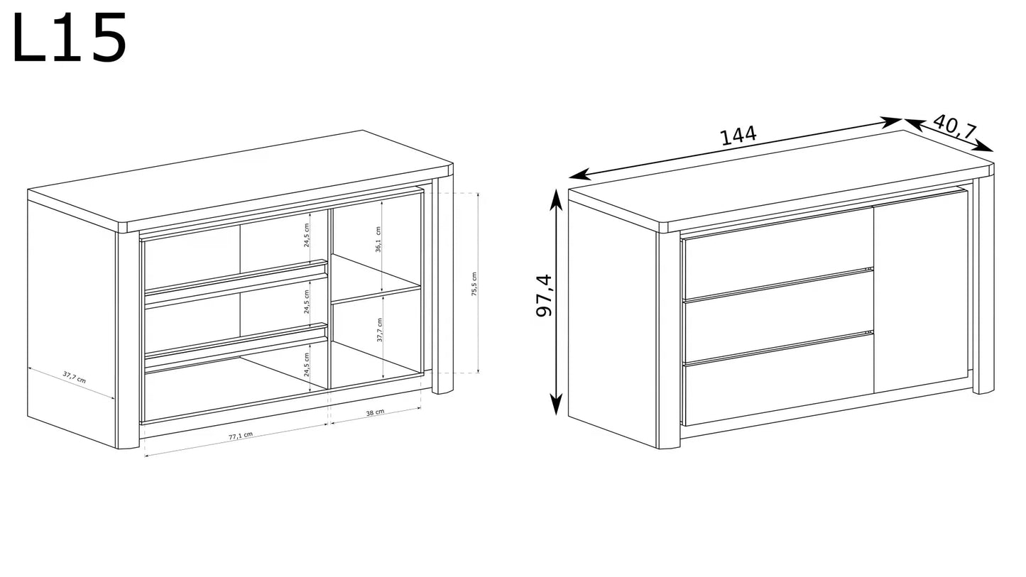 Livinio L-15 - Meble Podlewski: Nowoczesna komoda, która odzwierciedla Twój indywidualny gust.